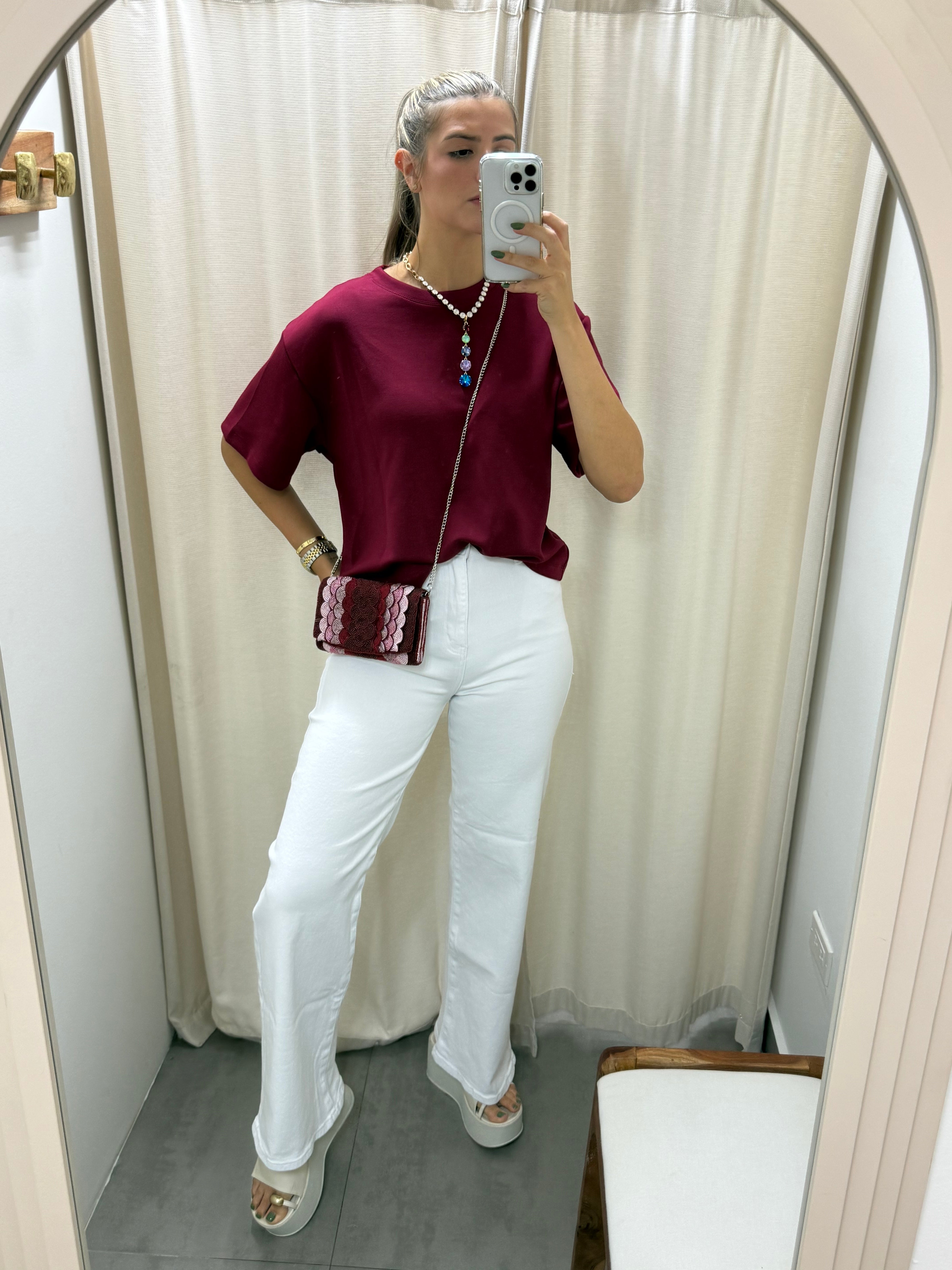 WINE SHORT SLEEVE MODAL TOP