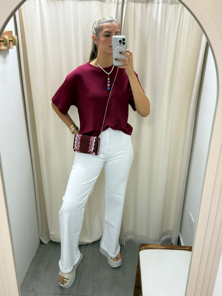 WINE SHORT SLEEVE MODAL TOP