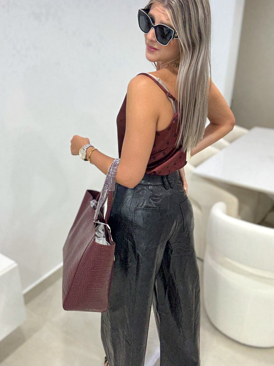 WINE SATIN POLKA DOT CAMI BLOUSE