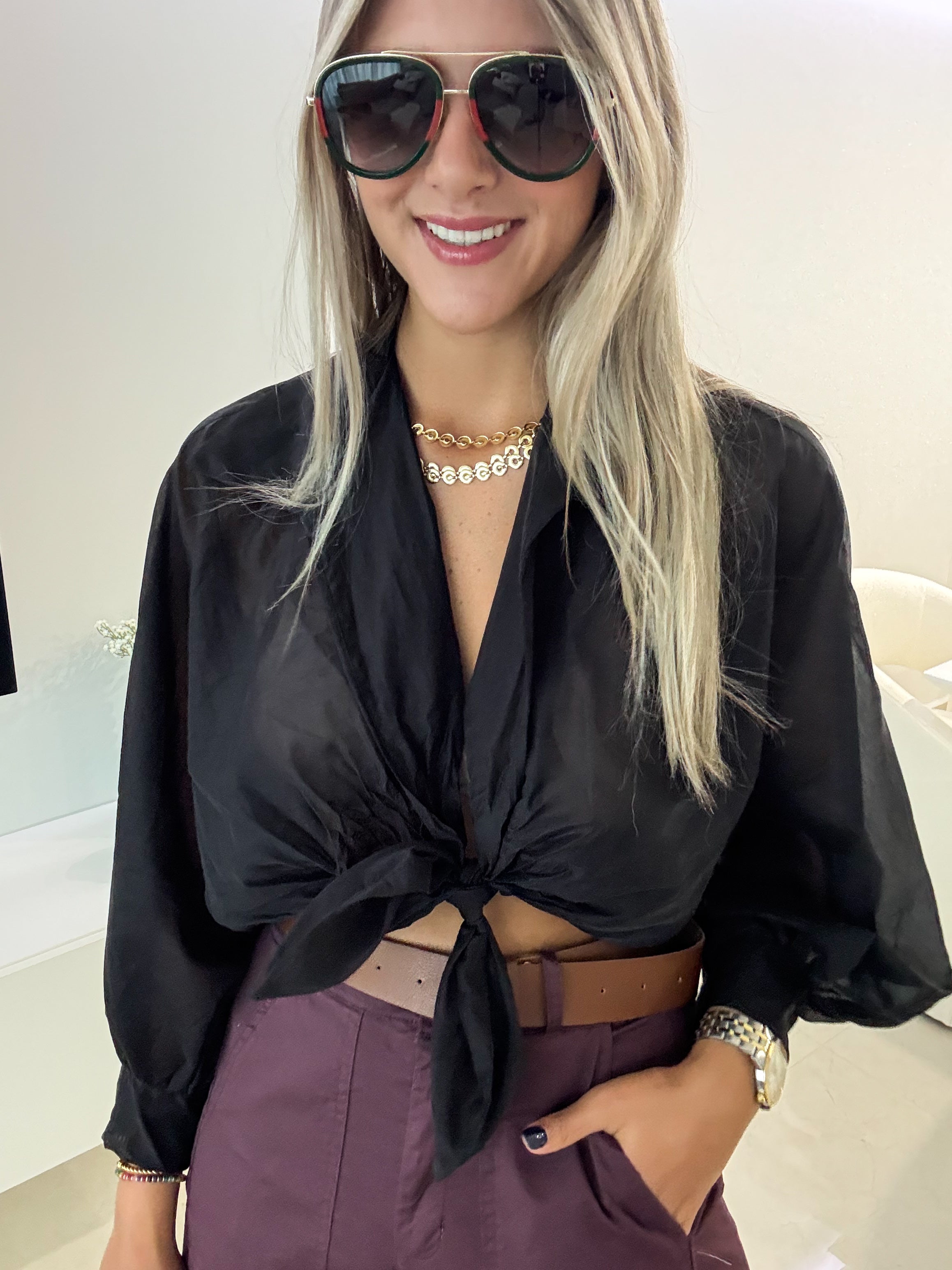 SHEER KNOT BLOUSE