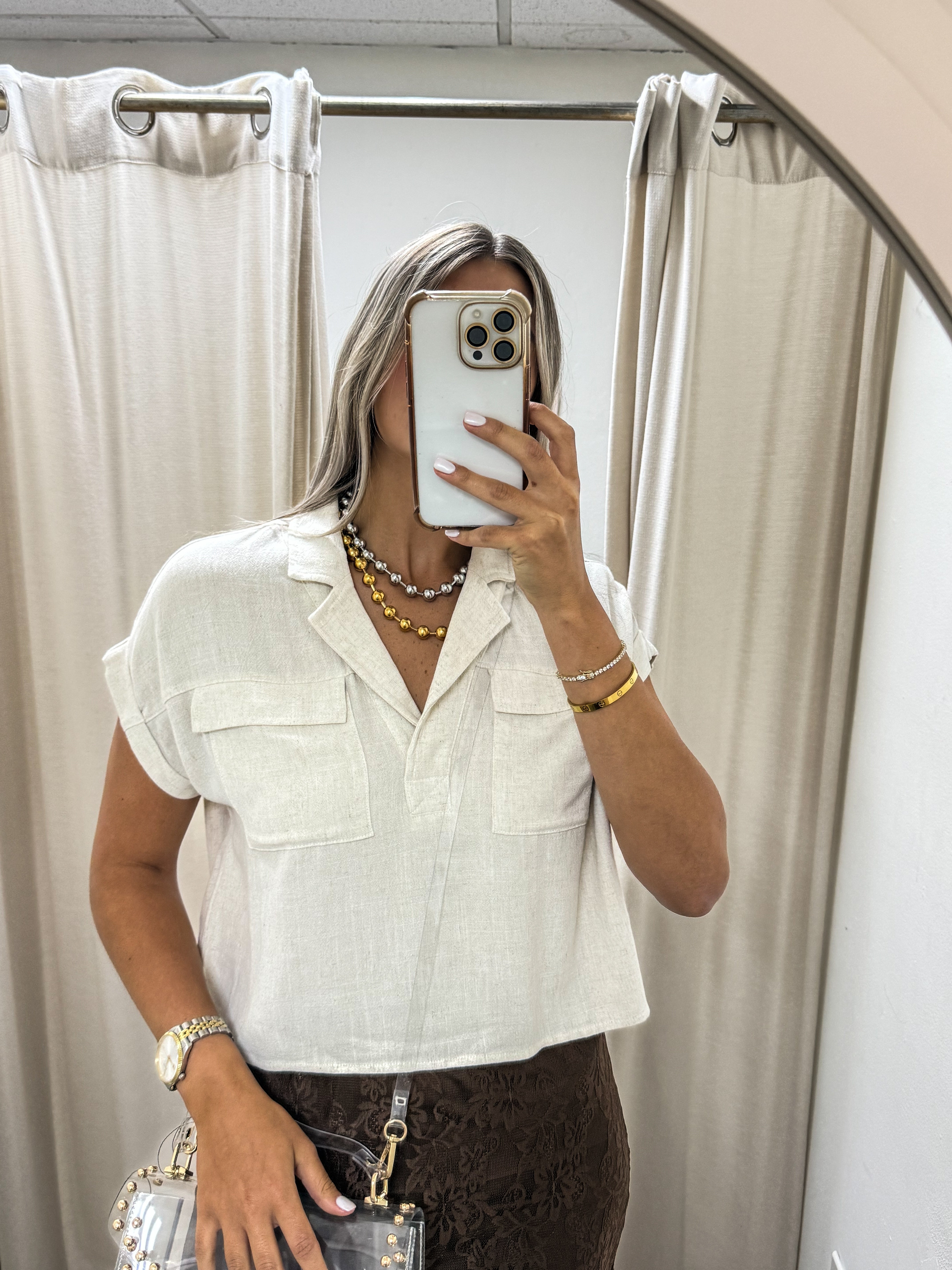 LINEN V-NECK BLOUSE