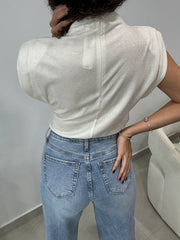 IVORY GLITTER MOCK NECK BLOUSE
