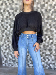BLACK CORDUROY CROP BLOUSE