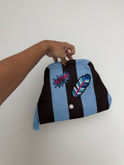 BLUE/BROWN STRIPED BAG