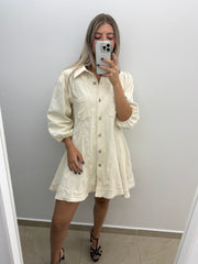 CREAM LONG SLEEVE DENIM DRESS