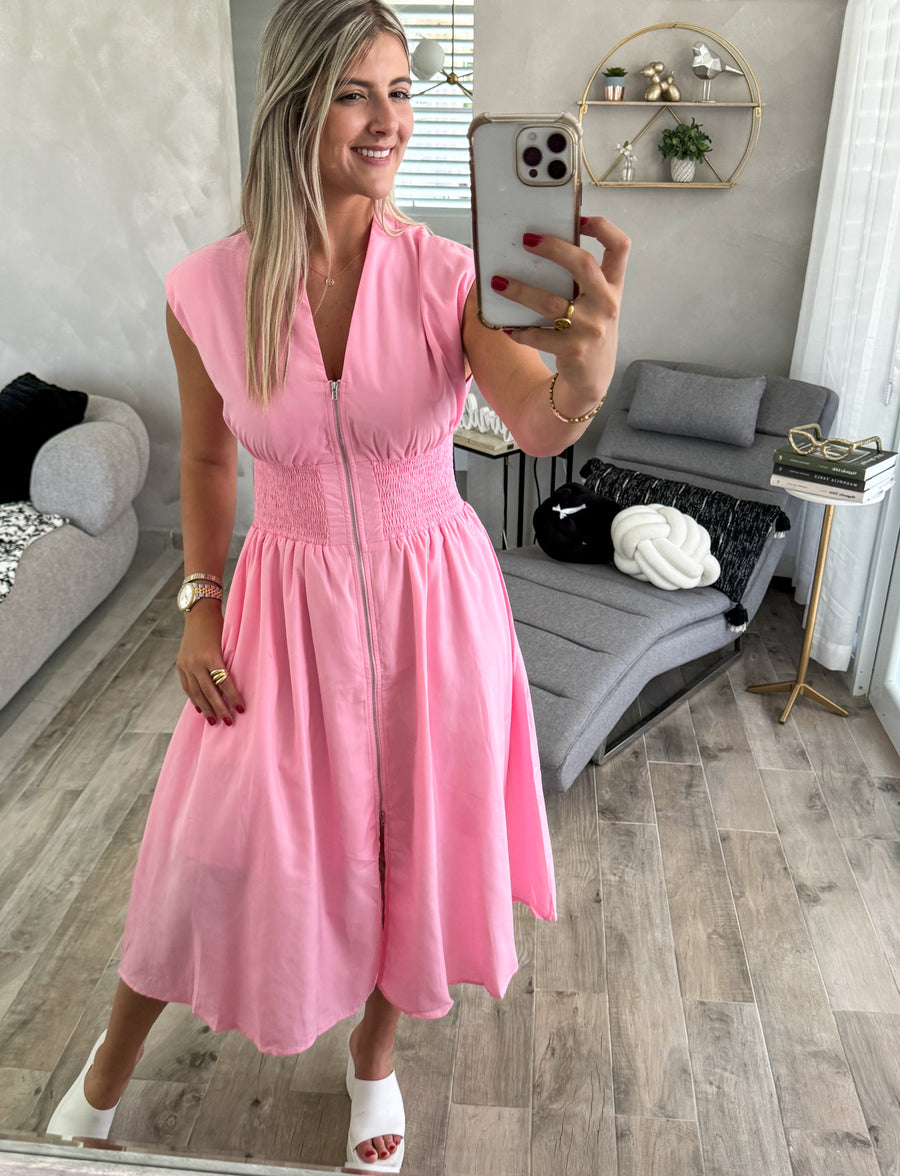 BABY PINK ZIPPER DRESS