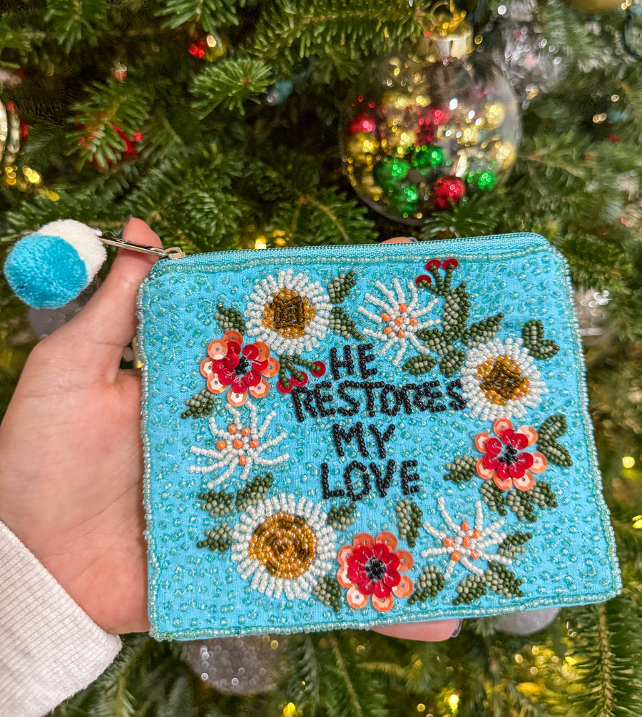 HE RESTORES MY LOVE COIN BAG