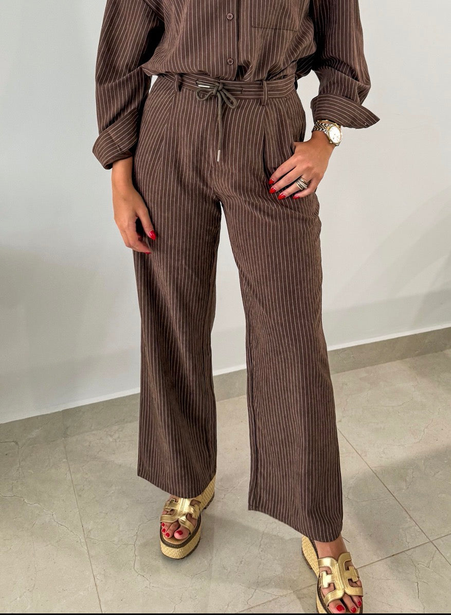 BROWN PINSTRIPED PANTS