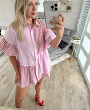 RED/PINK WOVEN STRIPED DRESS