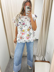 FLOWER PRINTED LACE BLOUSE