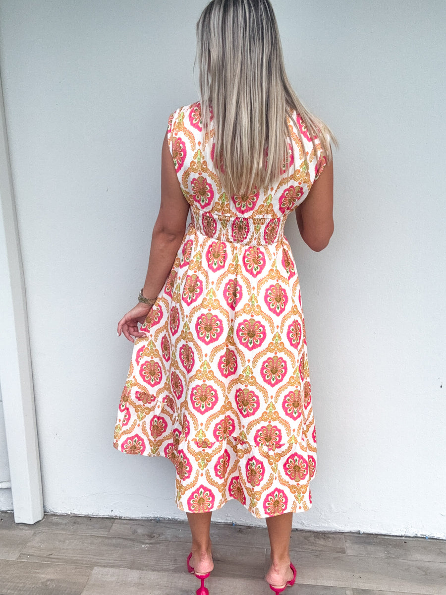 NEON PRINT ZIPPER MIDI DRESS