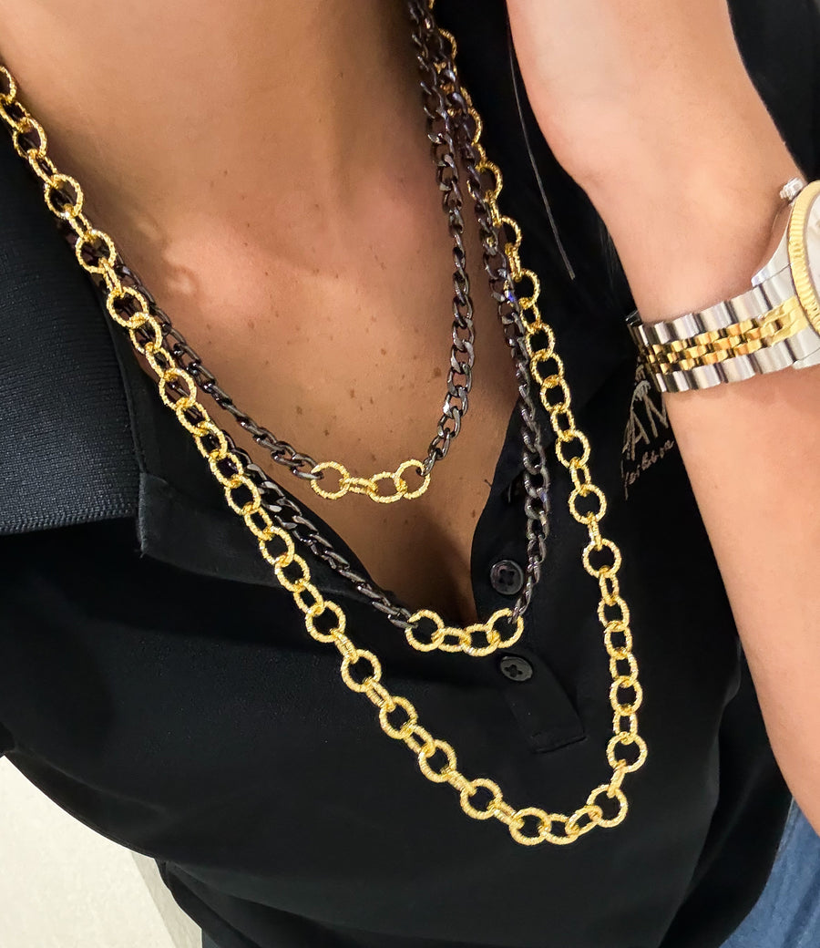 GOLD ALUMINUM BLACK CHAIN LAYERED NECKLACE