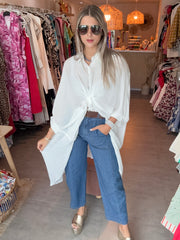 WHITE HIGH LOW SHEER TUNIC BLOUSE