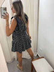 BLACK EMBROIDED FLORAL DRESS