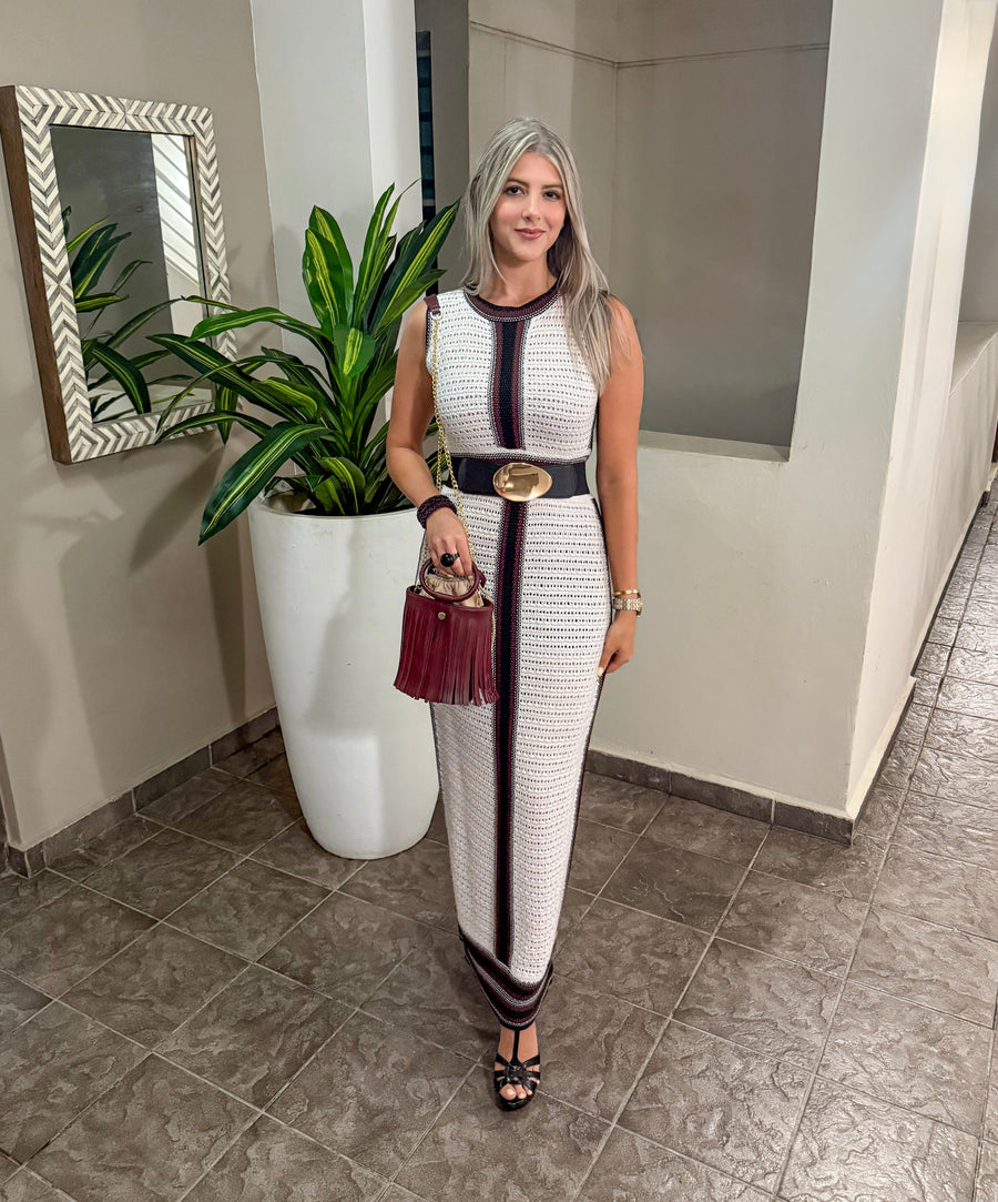 STRIPE DETAIL CROCHET MAXI DRESS