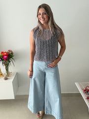BLUE GRAY NET TOP