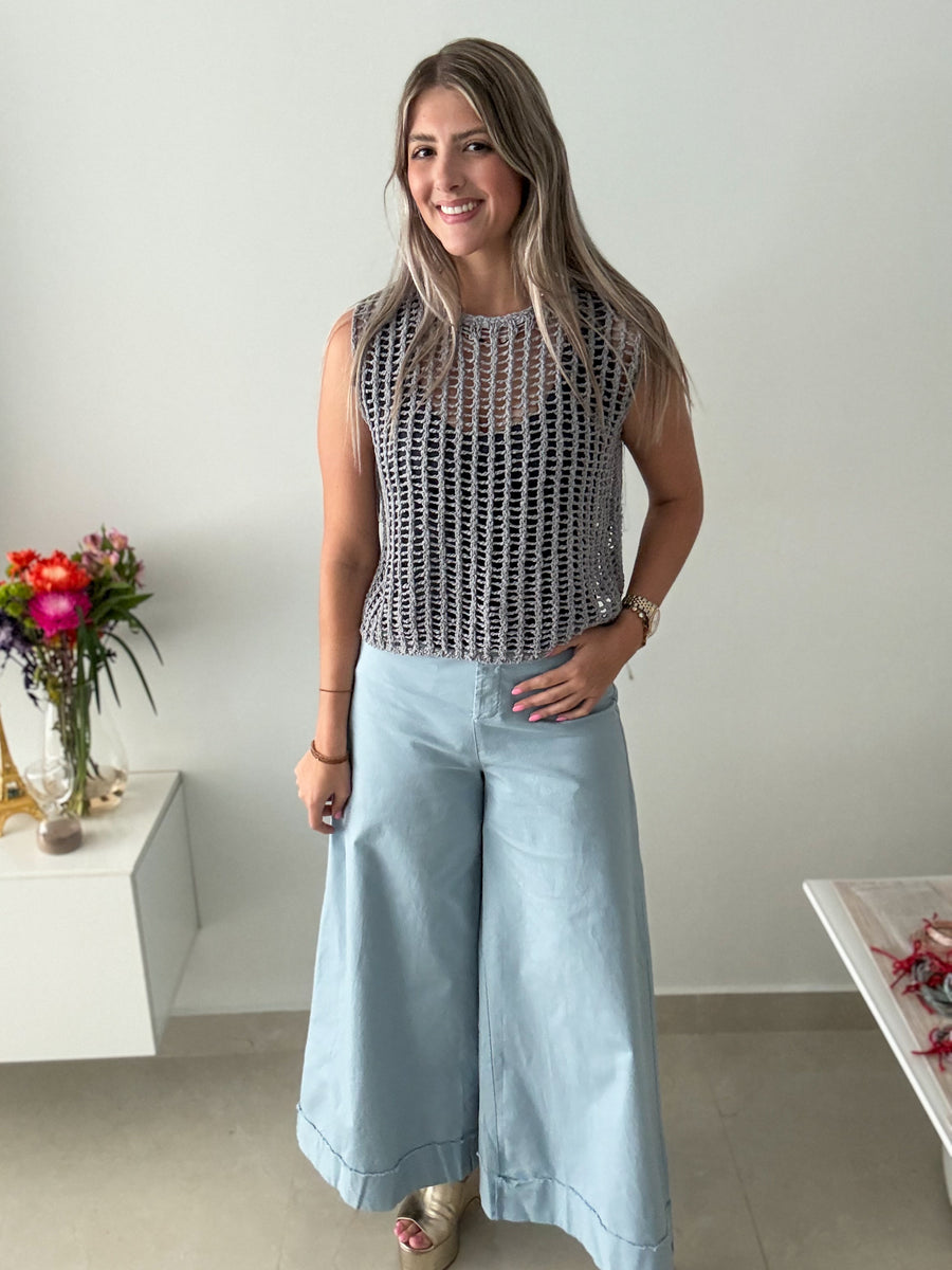 BLUE GRAY NET TOP