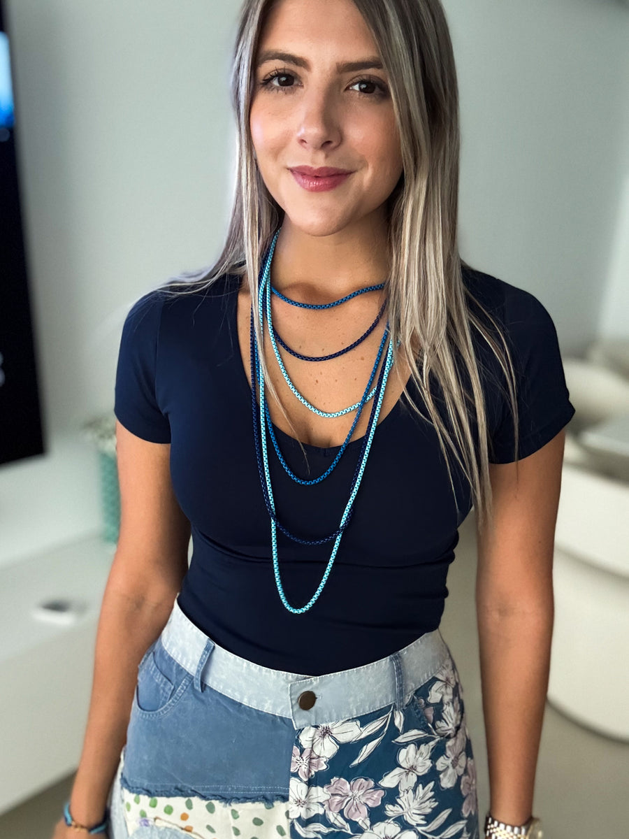 BLUE SHADES SHORT SLEEVE BASIC TOPS