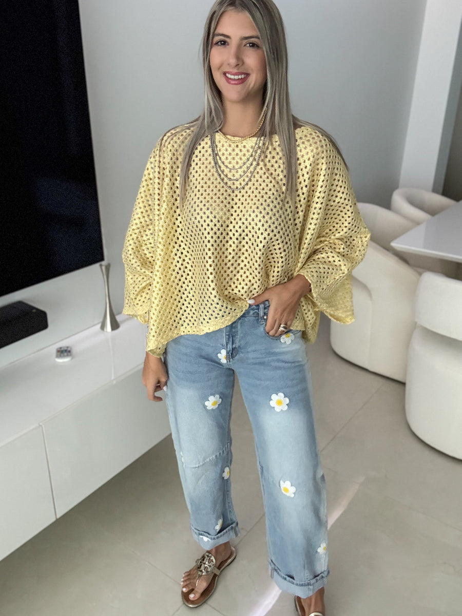 *PRE-ORDERS ARE FINAL SALE* METALLIC BUTTER YELLOW KNITTED BLOUSE