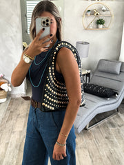 BLACK GOLD STUDDED SHOULDER BAG