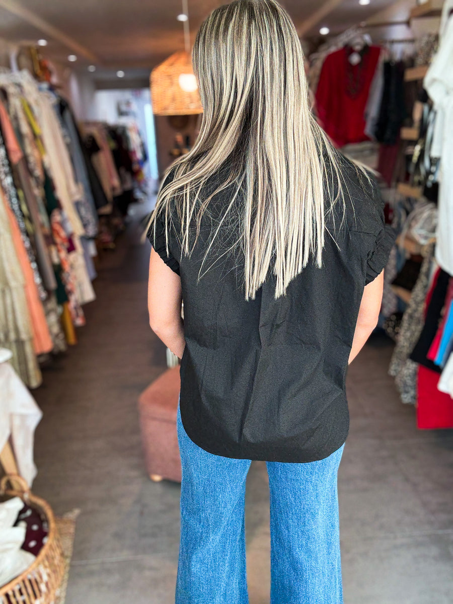 BLACK CRYSTALS BUTTONED BLOUSE