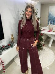 BURGUNDY STRETCHY JEANS