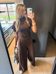 BROWN SHORT SLEEVE JUMPSUIT