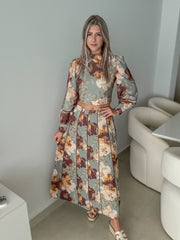 SAGE FALL PRINTED TOP & MAXI SKIRT SET