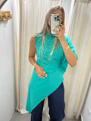 PIA TURQUOISE ASYMMETRIC BLOUSE