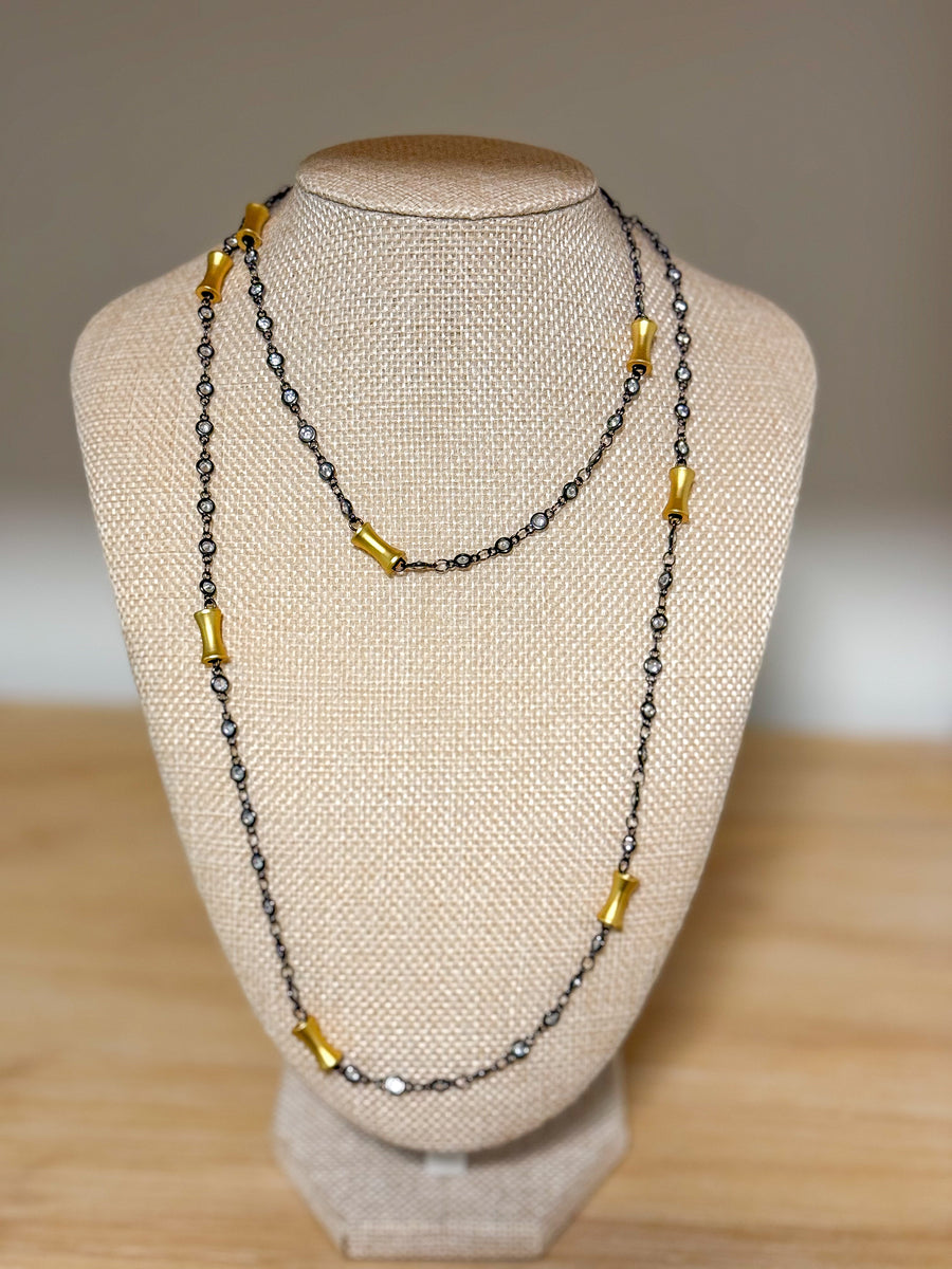 BLACK ZIRCONIA/GOLD DETAILED 36" NECKLACE