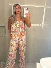 MAGENTA/GREEN PRINTED PANTS