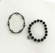 BLACK/SILVER ELASTIC BALL BRACELET