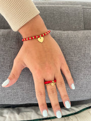 RED HEART ELASTIC BRACELET & RING SET