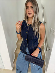 DARK DENIM STRETCHY VEST TOP