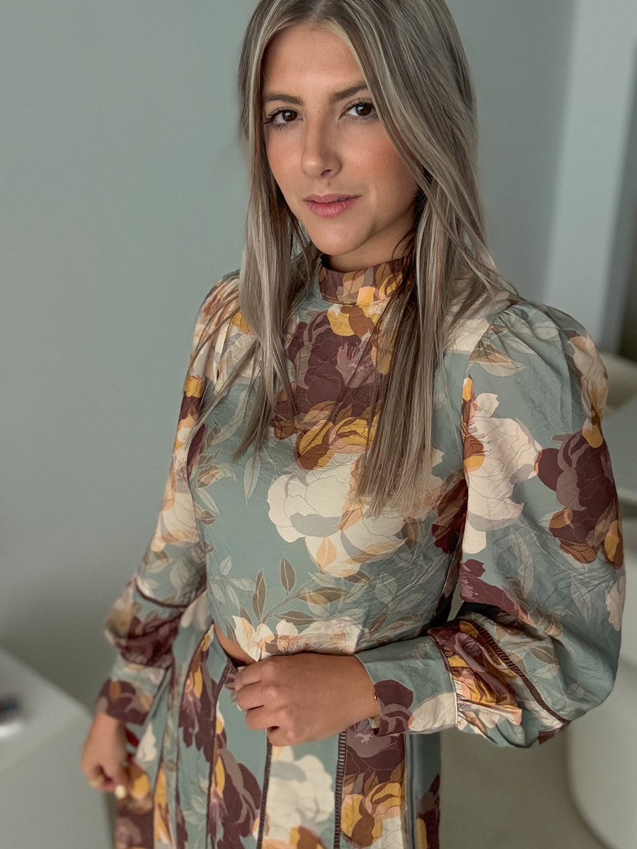 SAGE FALL PRINTED TOP & MAXI SKIRT SET