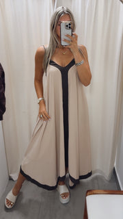 BEIGE/CHOCOLATE ASYMMETRIC DRESS