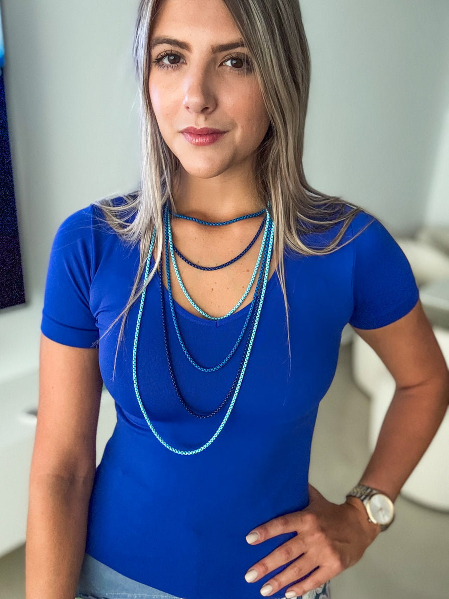 BLUE SHADES SHORT SLEEVE BASIC TOPS