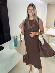 BROWN STUDDED DRESS