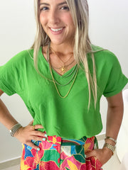 KELLY GREEN V-NECK SHORT SLEEVES BODYSUIT