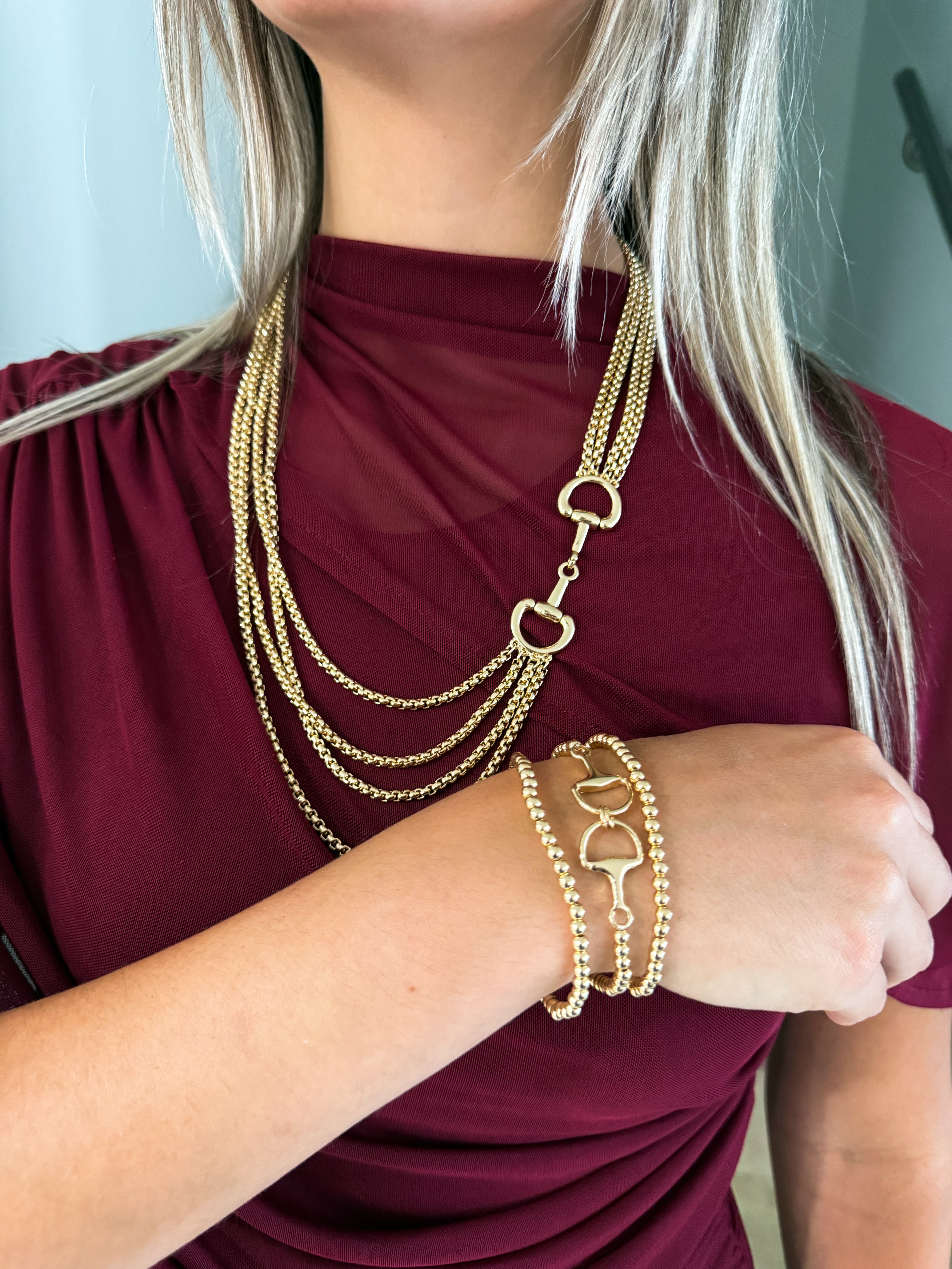 GOLD HORSE-LINK LAYERED NECKLACE