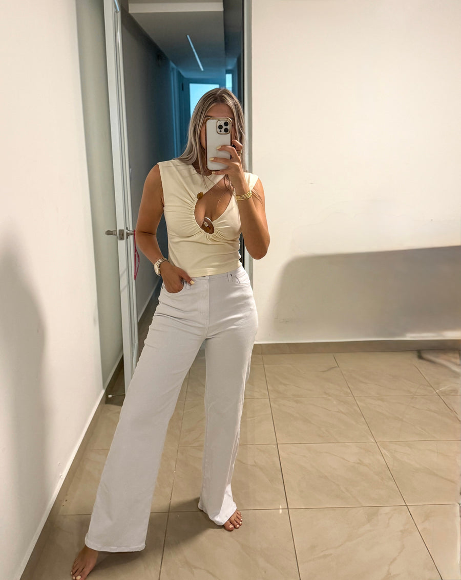 CREAM CUTOUT FRONT TOP
