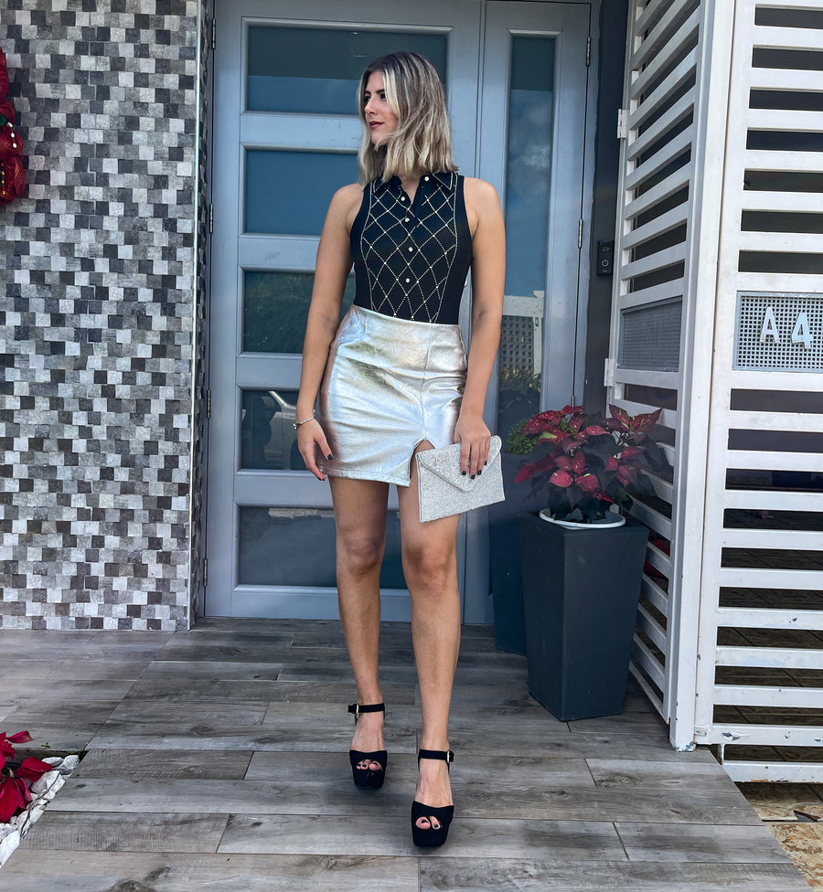 SILVER METALLIC SKIRT