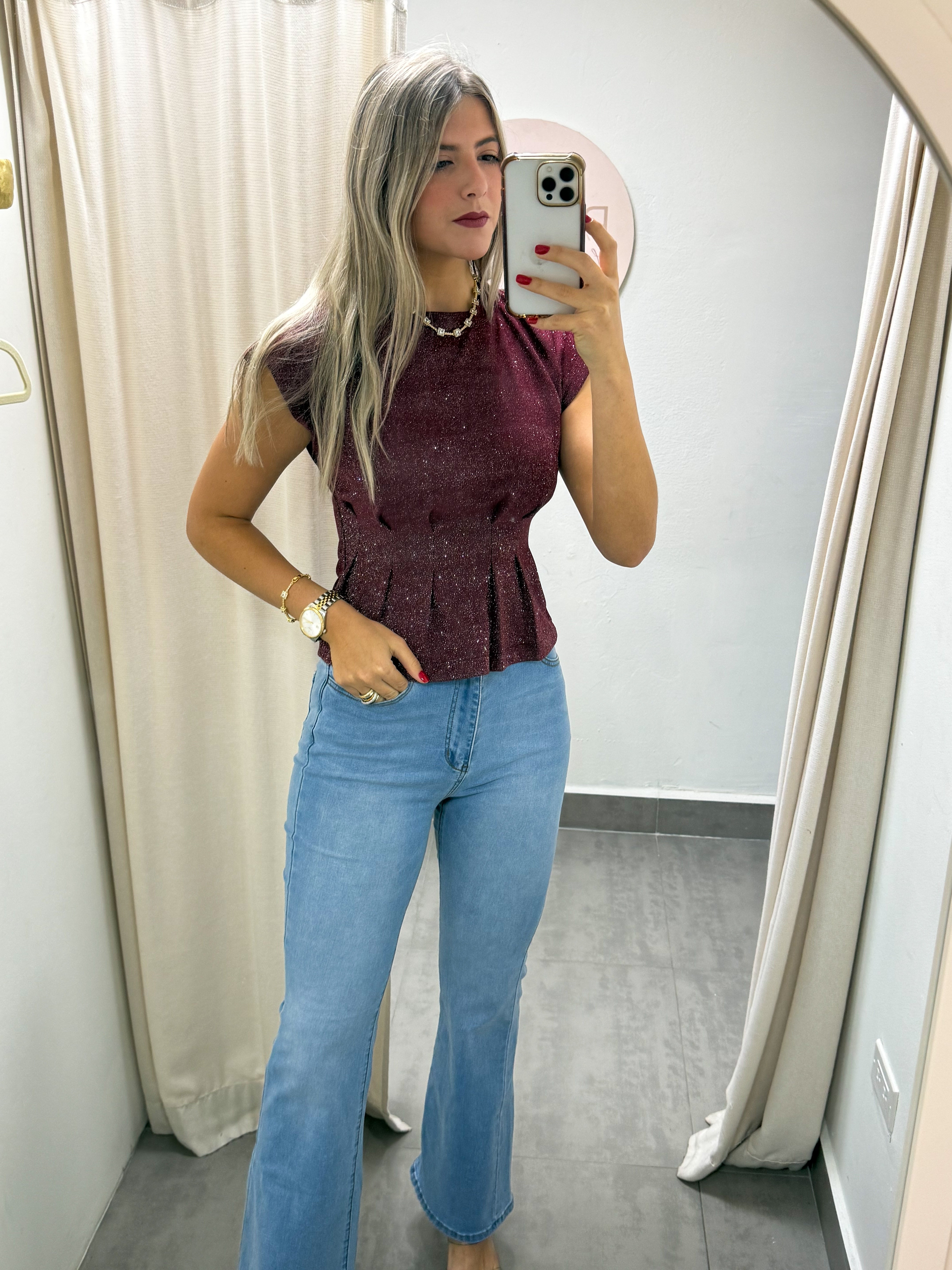 BURGUNDY GLITTER BLOUSE