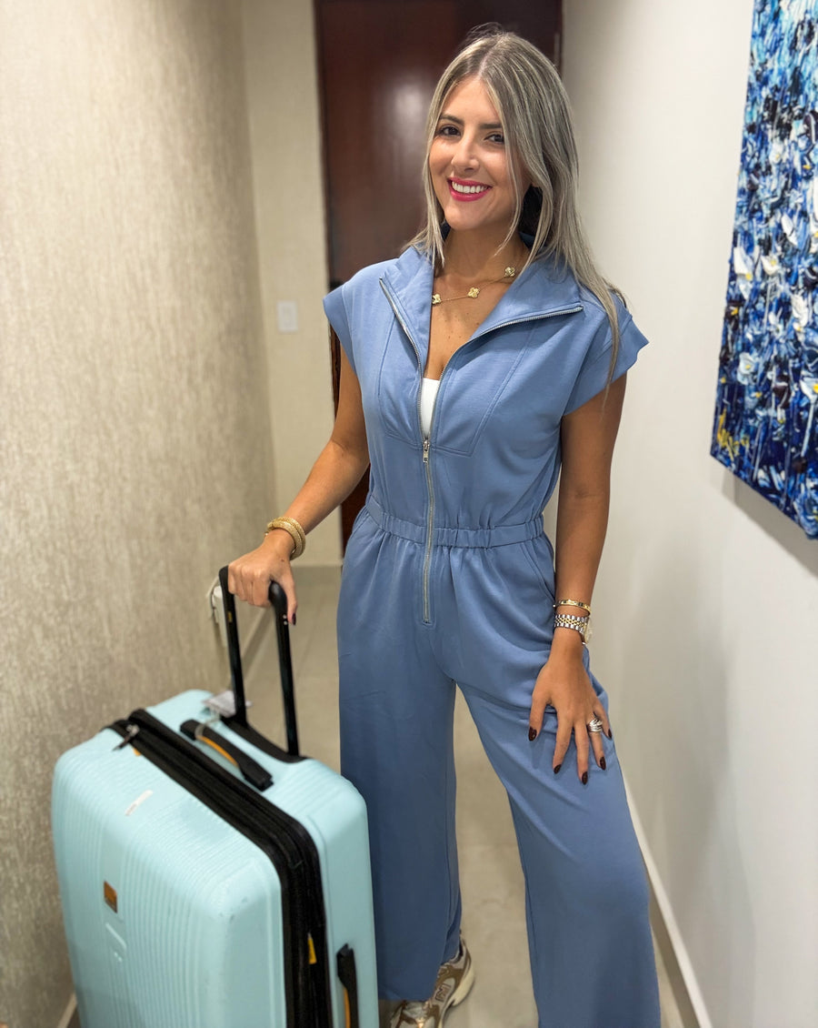 BLUE MODAL ZIPPER JUMPSUIT