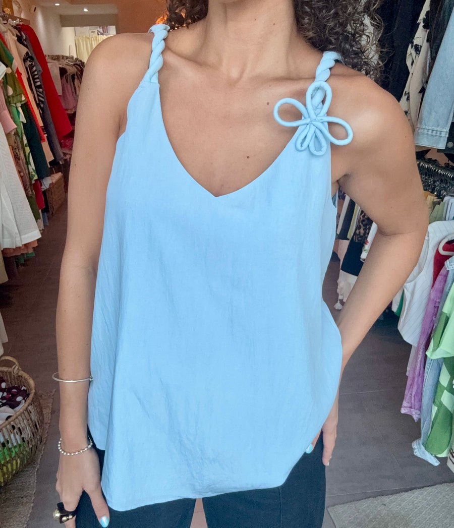FLOWER STRAP DETAIL BLOUSE