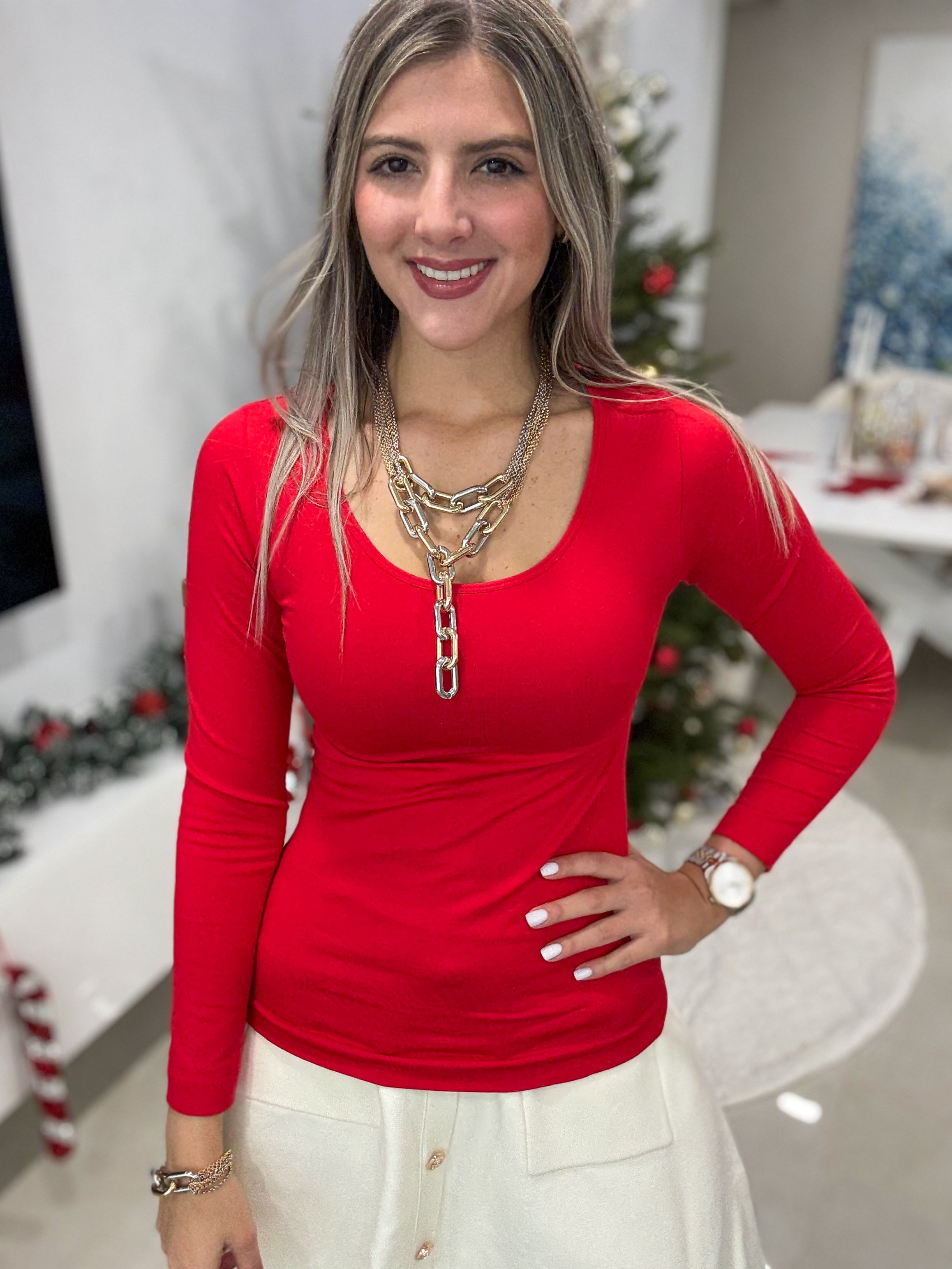 RED FLEECE BASIC TOP