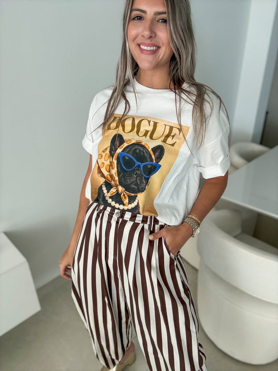 CHOCOLATE STRIPED BARREL PANTS