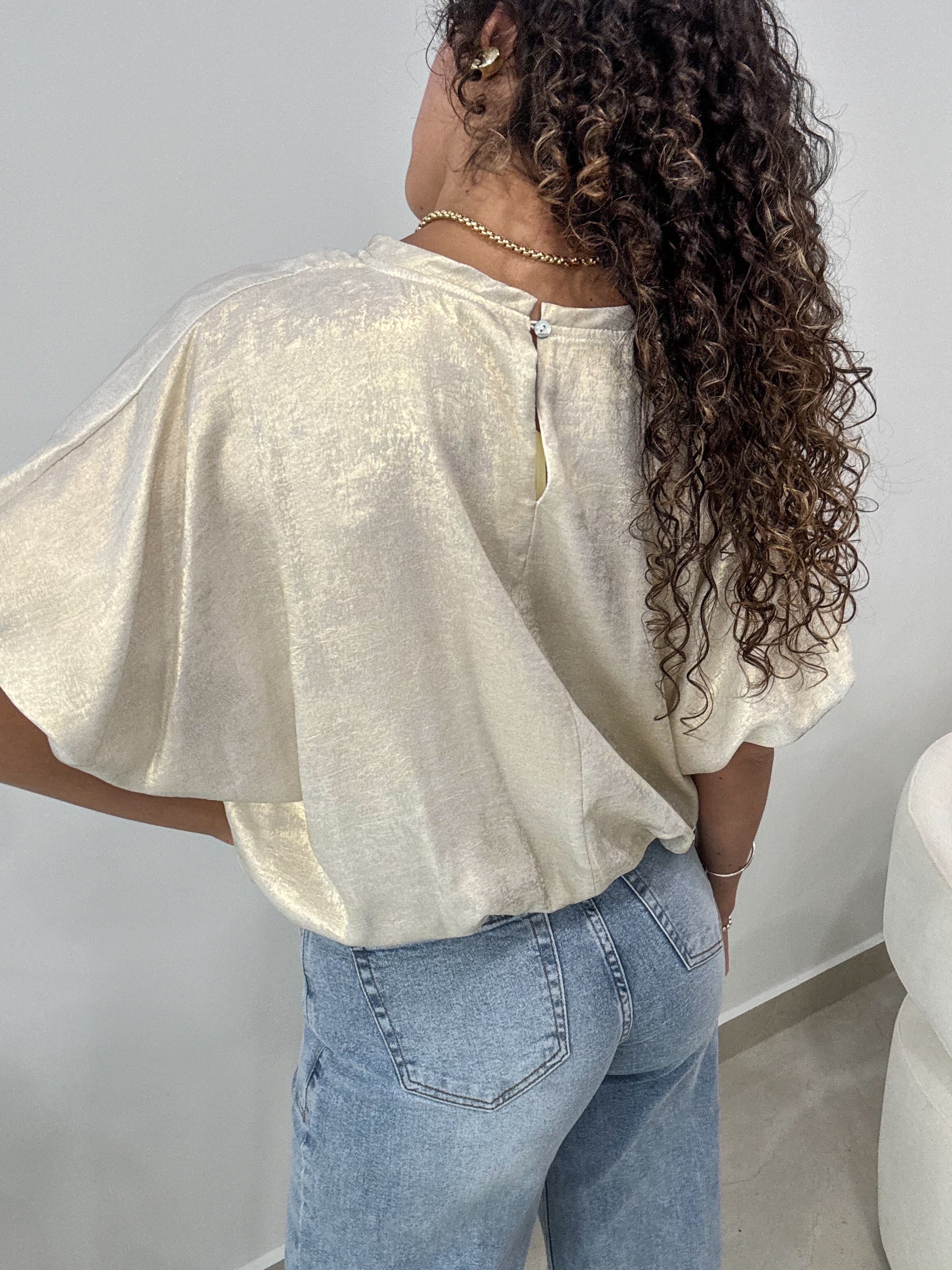 IVORY/GOLD METALLIC SATIN BLOUSE