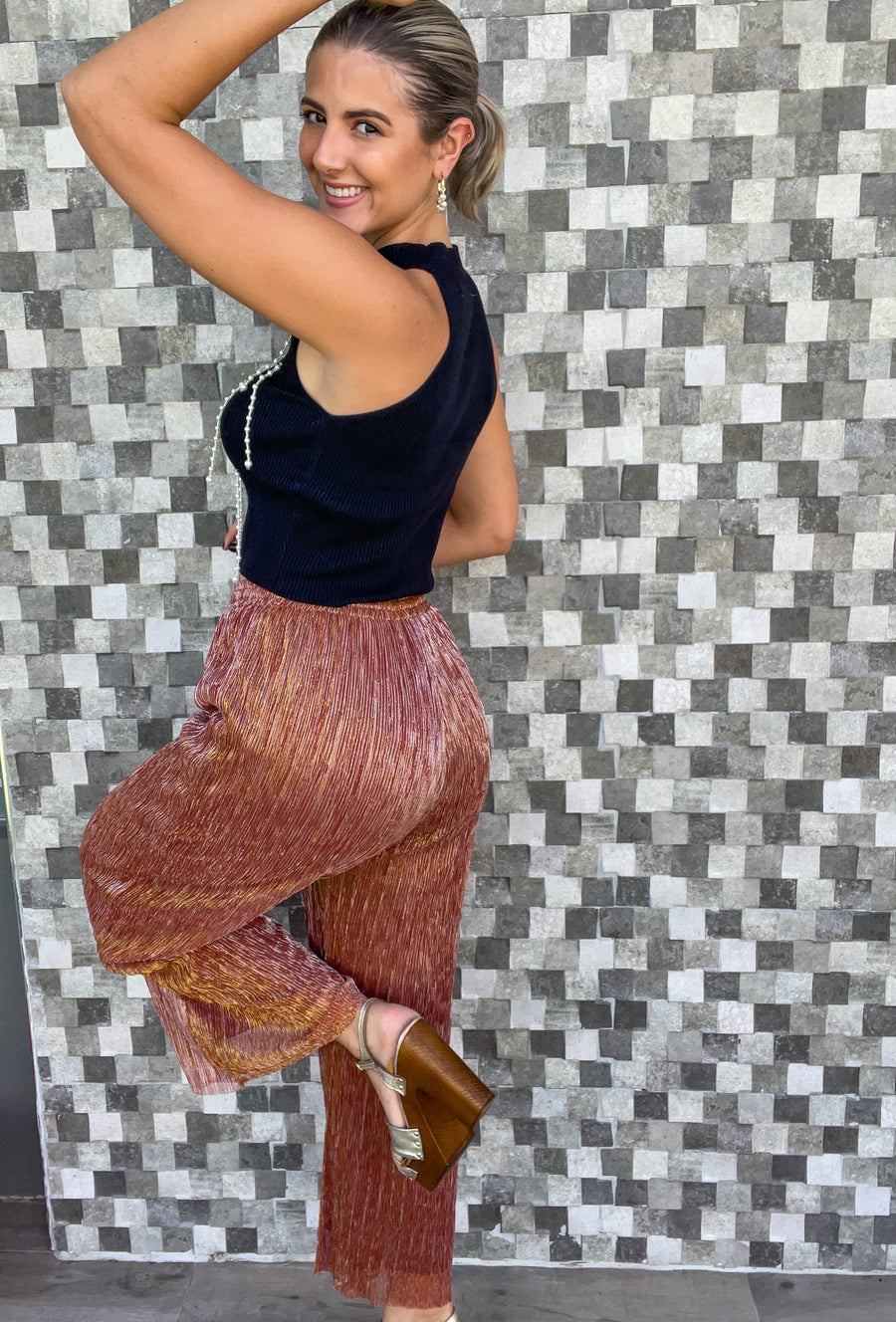 RUST LUREX METALLIC PALAZZOS