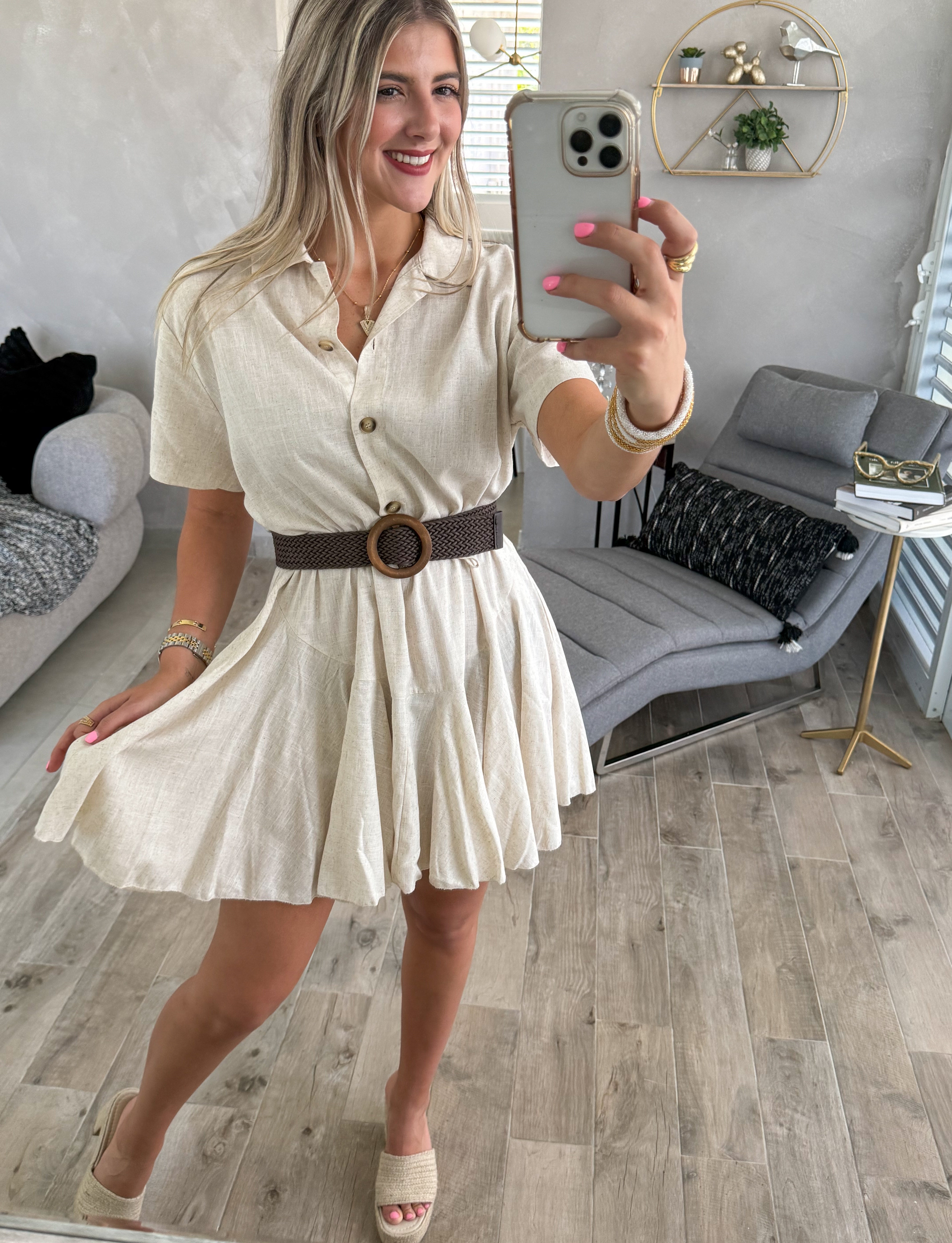 LINEN SHORT SLEEVES DRESS